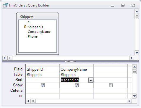 Query Builder trong Combo Box